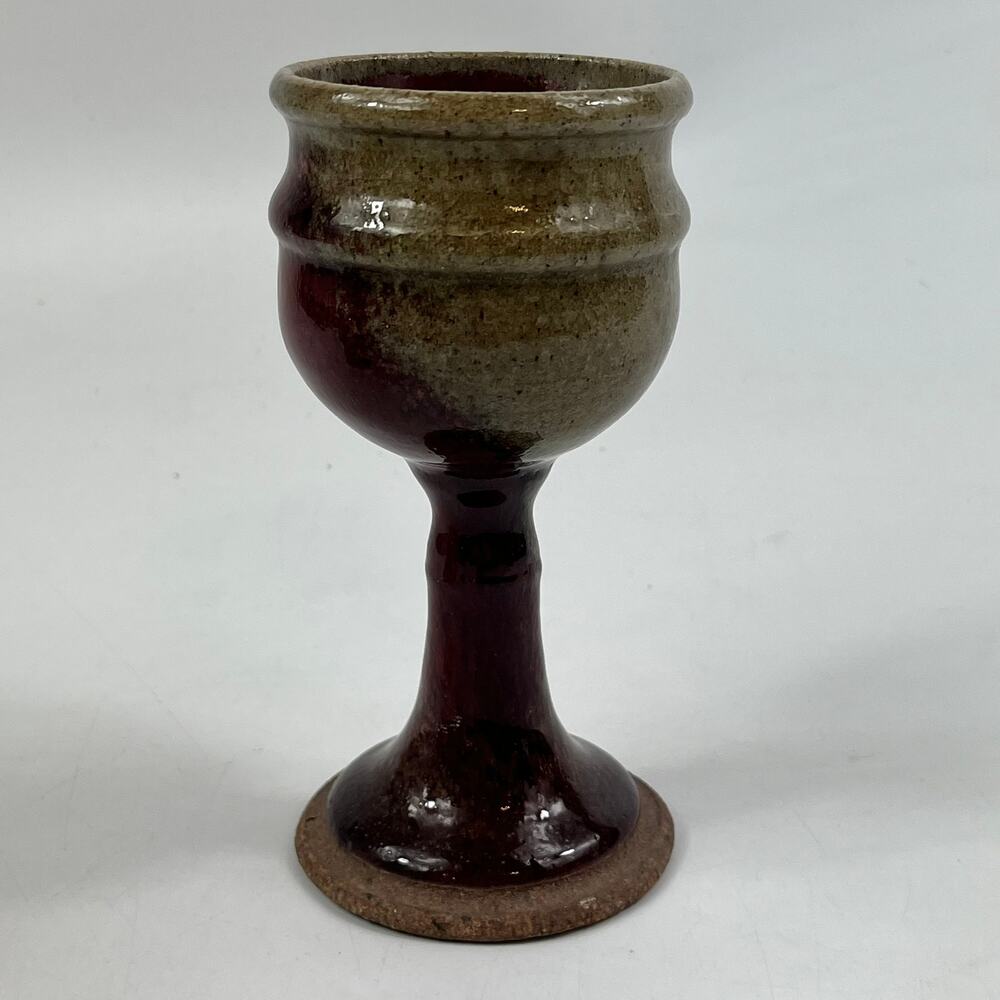 Vintage Red Brown Drip Glaze Stoneware Goblet Chalice Studio Art Pottery Decor - Picture 3 of 11
